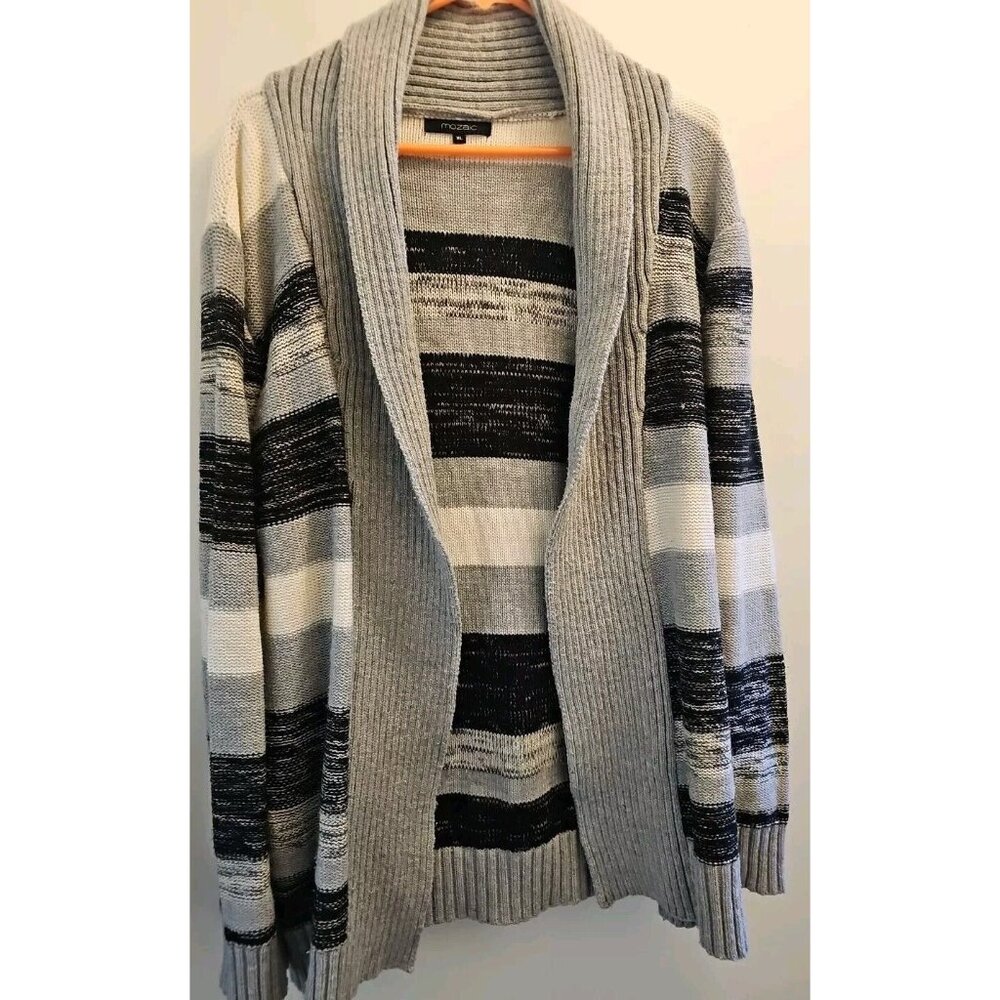 Mozaic Boho Peasant Women Open Front Shawl Neck Striped Cardigan Sz XL
